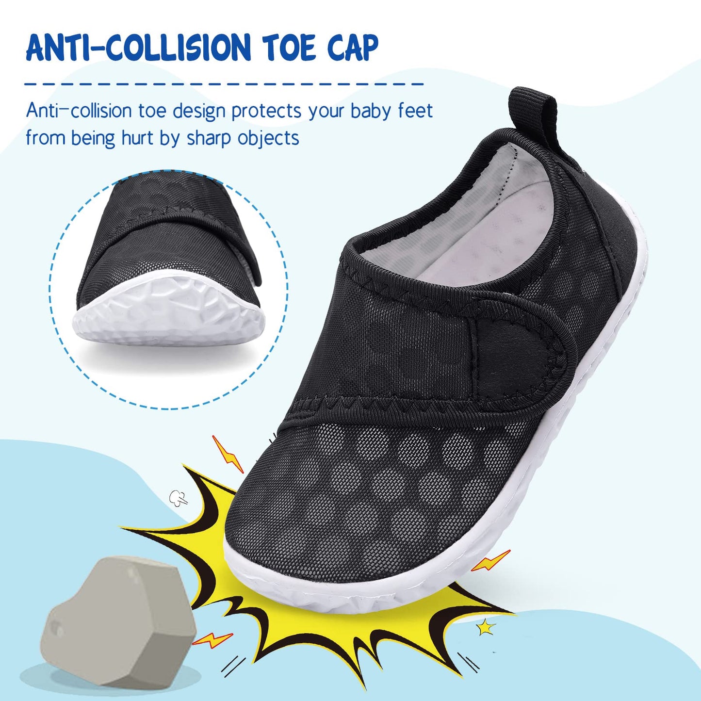 LeIsfIt Toddler Water Shoes Boys Girls Barefoot Aqua Socks Kids Breathable Quick-Dry Swim Shoes for Beach Pool Surf, Black, 7 Toddler