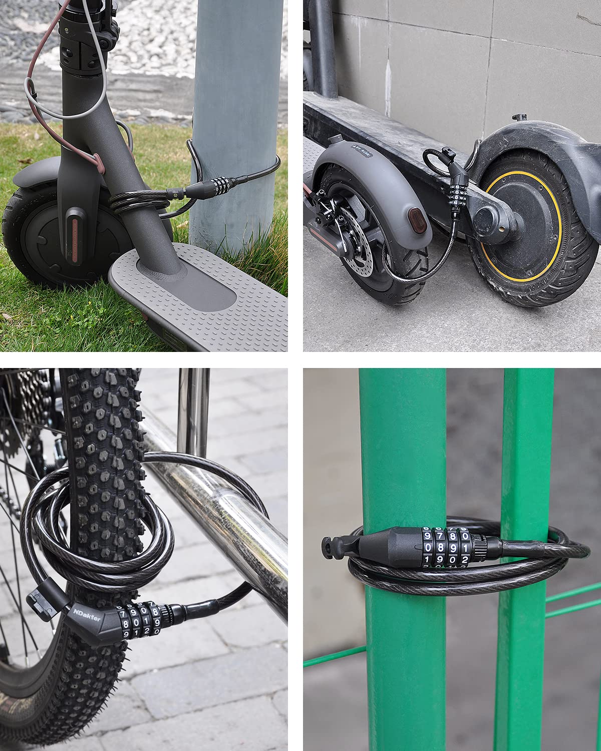 NDakter Bike Lock, 4FT Electric Scooter Combination Cable Lock with Unique Narrow Male and Mounting Bracket,Ideal Anti Theft Bicycle Locks for Mountain Bike, Road Bike, Electric Bicycle (8mm)