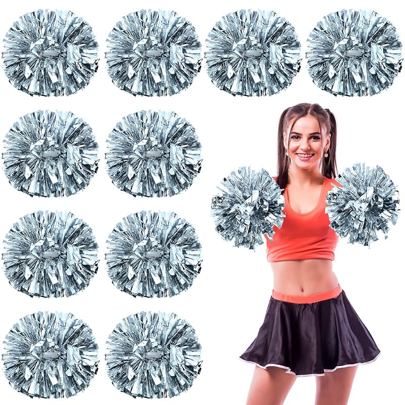 WILLBOND 12 Pcs Cheerleading Pom Poms with Baton Handle - Silver (Variation: Silver+12)