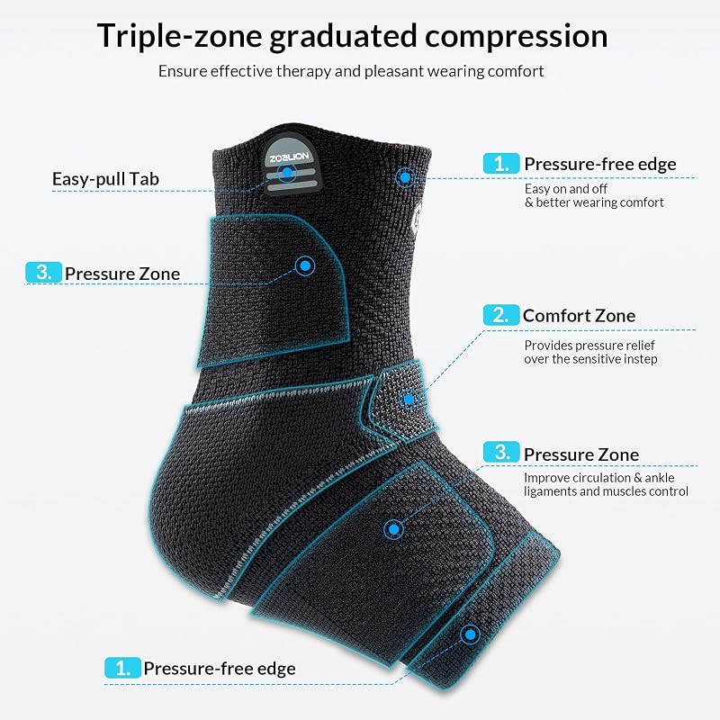 Ankle Support Brace with Removable Fishnet Strap — 3D Knit Compression for Plantar Fasciitis & Achilles Tendonitis, Black/L Pack of 1