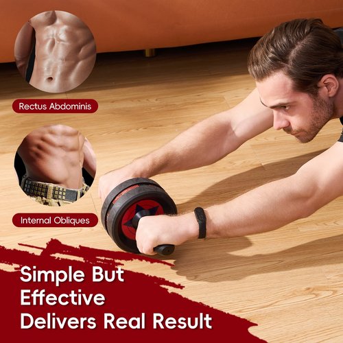 EnterSports Ab Roller Wheel for Abs Workout - Abdominal Exercise Equipment with 2 Knee Pads for Home Gym, Core Strength Training, Fitness Equipment for Men & Women (Red)