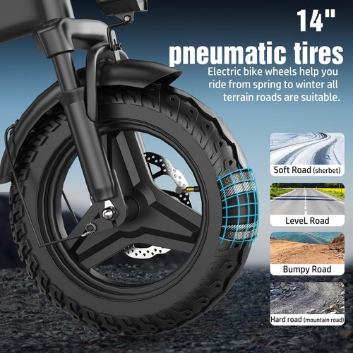 ASKGO Electric Bike for Adults, 650W Motor, 25mph 35Miles Range E Bike, 14" Tires, 48V Foldable Electric Bike for Commuting, Daily Riding, Dual Disc Brakes, Multiple Shock Absorption (480WH - 650W)