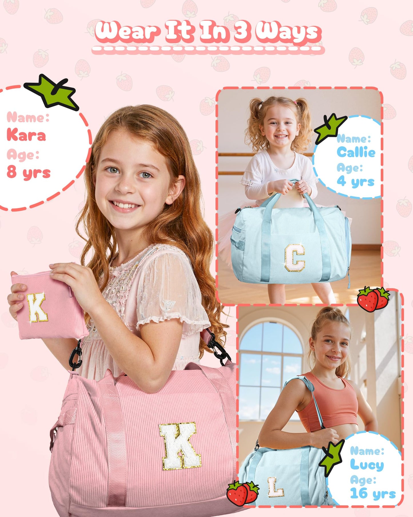 Vogewood Birthday Gift for Daughter, Girls Gym Bag, Kids Personalized Dance Bags with Shoe Compartment, Customized Travel Duffle with Toiletry Bag, Preppy Things for Girl 10-12 (Letter Z)