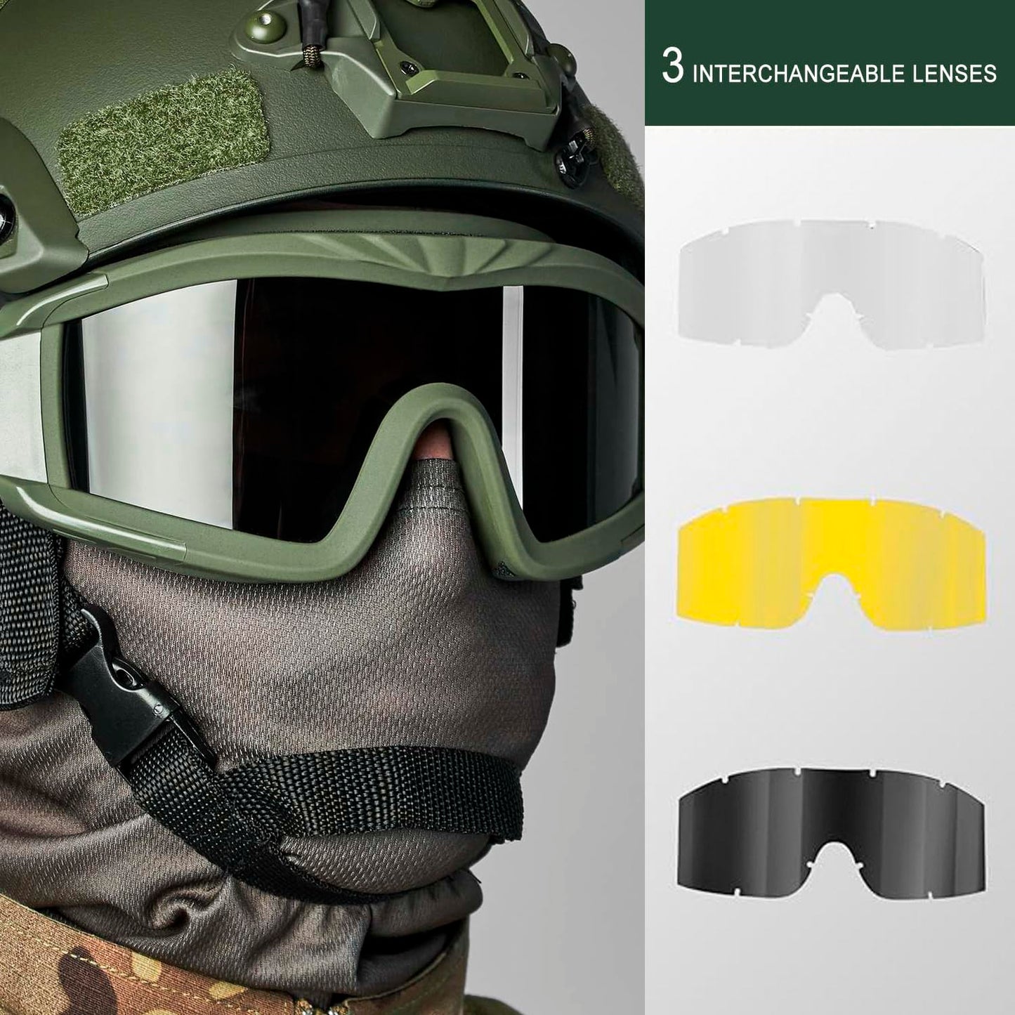 VEWOE Airsoft Tactical Goggles Anti-fog Military Glasses with 3Interchangable Lens, Safety-Goggles for Shooting Hunting