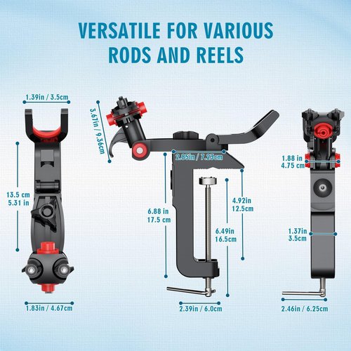 Heavy Duty Fishing Rod Holders for Boat, Clamp Fishing Pole Holders for Boat | 360 Adjustable, Quick-Release Detachable Head | Offshore & Inshore Fishing Boat Gear Accessories| Fits All Boat