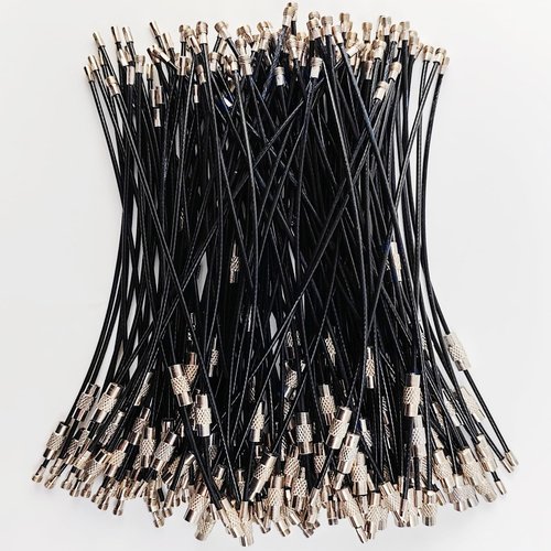 ROYHOO 100PCS 6 inch Black Stainless Steel Wire Keychains Cable, Key Rings, Heavy Duty Luggage Tags Loops Tag Keepers 1.5mm Twist Barrel