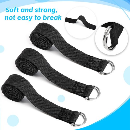Extrapins 10 Pcs Yoga Strap for Stretching,6 Ft Exercise Adjustable Straps,Yoga Bands with Safe Adjustable D Ring Buckle,Non Elastic Yoga Belt for Pilates Gym Workouts,Physical Therapy,Black (Black)