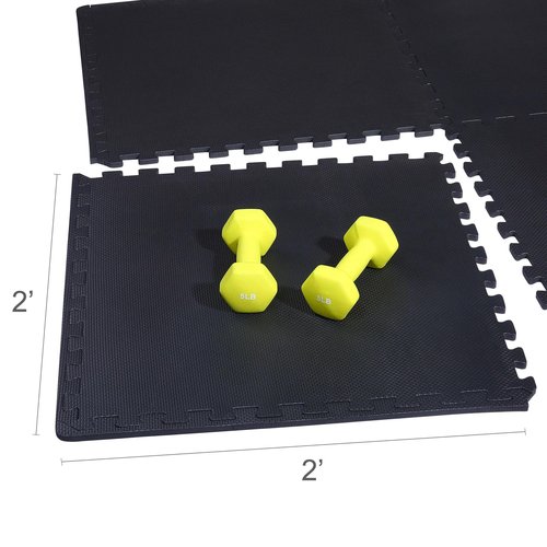 Exercise Mat with EVA Foam Interlocking Tiles for MMA, Exercise, Gymnastics and Home Gym Protective Flooring, 24 x 24 inches, 1/2 Inch Thick, Black, for Home Gym (Black, 24 Square Feet)
