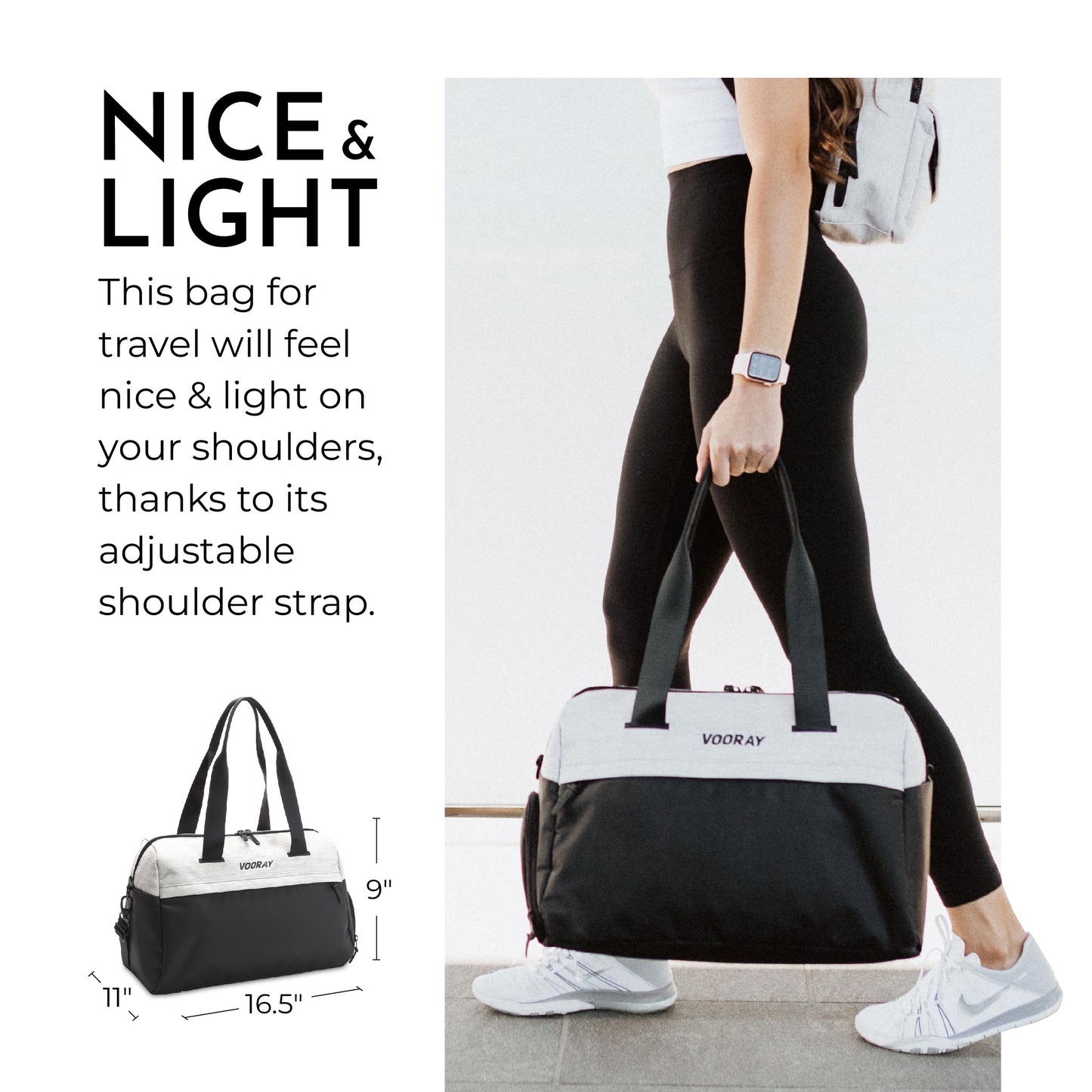 Vooray 25L Trainer Duffel Bag – Lightweight Travel Duffel for Women and Men with Shoe Pocket, Workout Bag, Weekender for Overnight, Football, Traveling, or Hospital Use