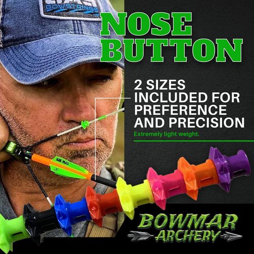 Bowmar Archery Nose Button, Extremely Light Weight, Creates Consistent Anchor Point, Two Sizes Included (Green)