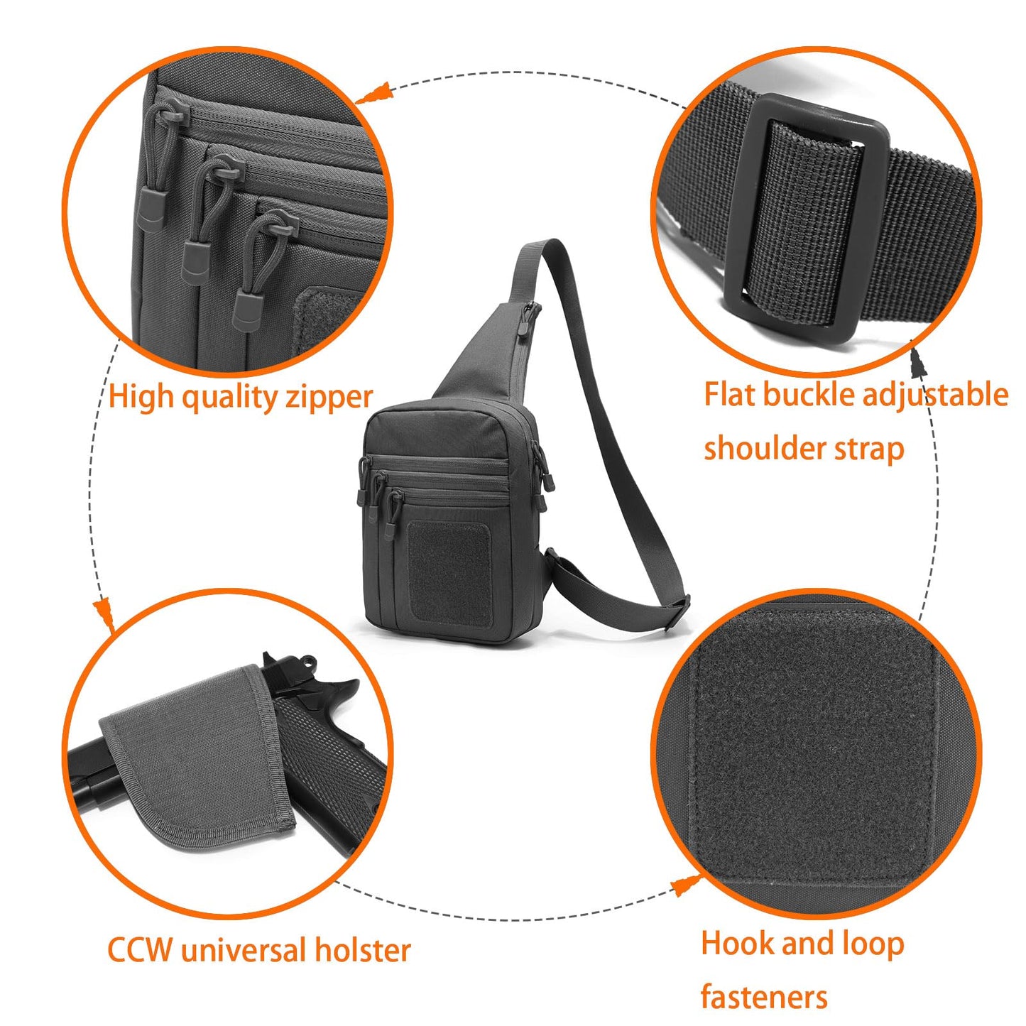 YUNCAIMAOYI Concealed Carry Bag for Men - Ccw Sling Bag - Tactical Crossbody Bag (Black)