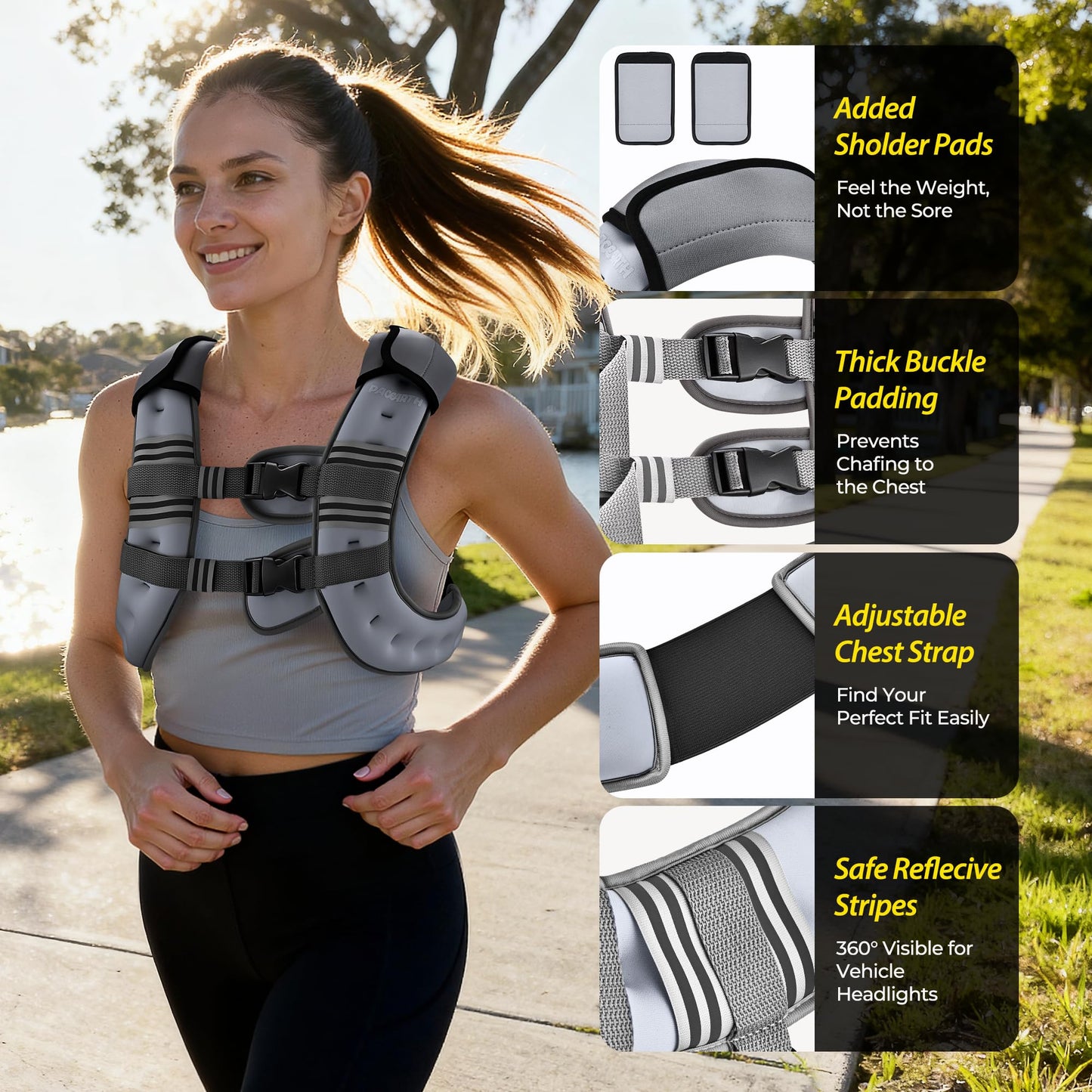 PACEARTH Weighted Vest,6lb/8lb/10lb/12lb/16lb/20lb/25lb/30lb Weight Vest with Reflective Stripe, Body Weight Vests for Women, Men, Weight Loss Workout, Strength Training, Running, Walking, Jogging
