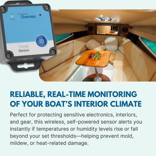 Skyhawk Oversea Temperature, Humidity, and Water Sensor - Multi-Functional Marina-Grade Detector for Heat, Humidity and Water - Self-Powered System with AA Batteries & RF Connection