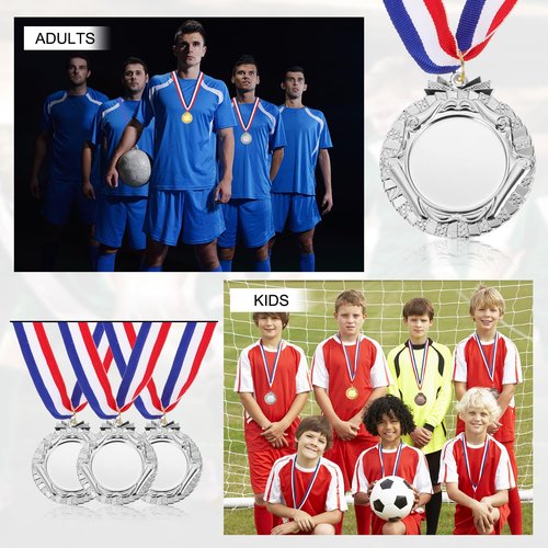 PATIKIL Award Medals, 8 Pcs First Second Third Prize Winner Medals with Neck Ribbons for Sports Events Competitions Spelling Bees, 2.5 Inch Wide, Silver