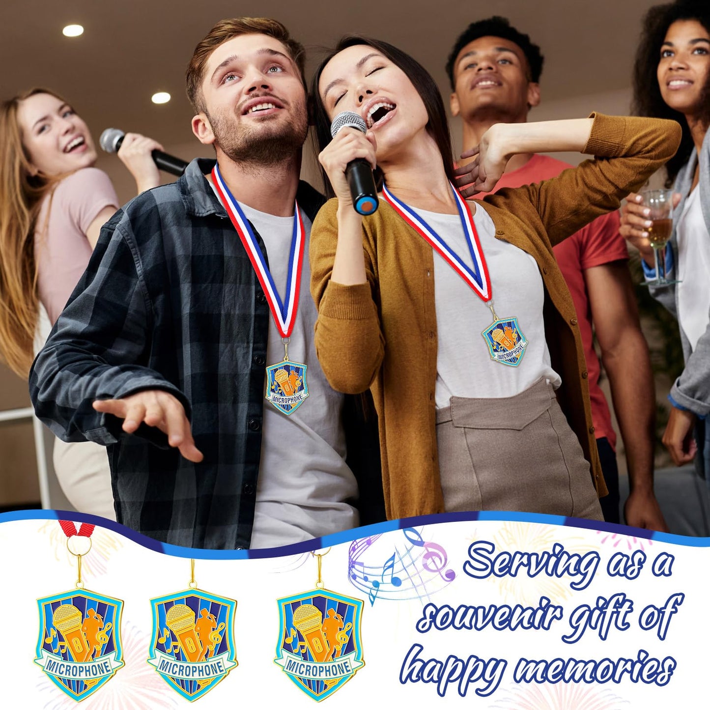 Loetere 12 Pcs Award Medals with Neck Ribbons 2.4 Inch Winner Medals Bulk Metal Award Prizes for Talent Shows Academic Competitions Tournaments Team Events(Microphone)