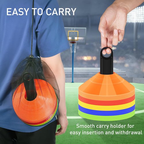 CasaCulina 50 Pack Soccer Training Cones, Agility Disc Sports Cones with Carry Bag and Holder, Plastic Football Cones for Drills, Sports Training, Basketball, Coaching, Practice Equipment, 5 Color