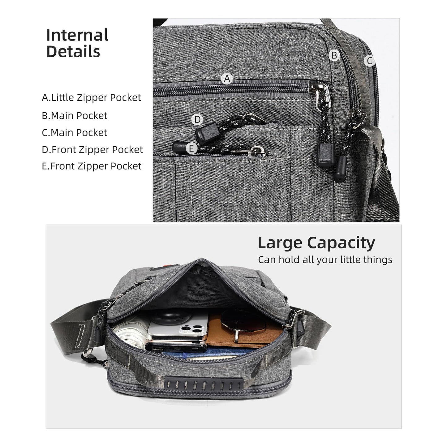 KL928 Men's Messenger Bag - Crossbody Shoulder Bags Travel Bag Man Purse Casual Sling Pack for Work Business(Large Version,Grey)