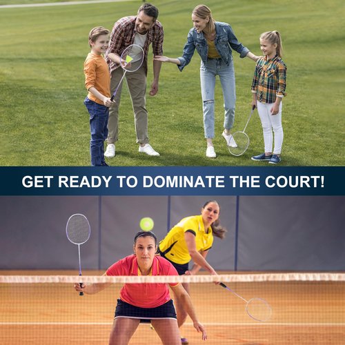 HXE Badminton Racket Set of 2, Carbon Fiber Professional Badminton Racquet for Outdoor Backyard Games, Lightweight Rackets Including 1 Carrying Bag 2 Shuttlecocks and 2 Replacement Grip Tapes