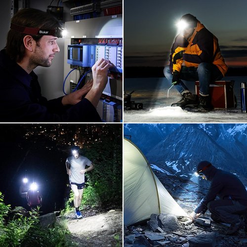 Blukar LED Headlamp Rechargeable,2000L Super Bright Headlight with Motion Sensor -Dimmable Brightness,8 Modes,Spotlight&Floodlight&Red Light Combination,IPX5 Waterproof for Hiking,Camping - 2 Pack