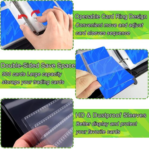 Card Binder for Cards, 9-Pocket Trading Card Binder with 50 Removable Sleeves Fits 900 Cards, Great Creative Design Card Collection Binder Album Gift for Boys Girls Aged 4 to 16 (900 Pockets)