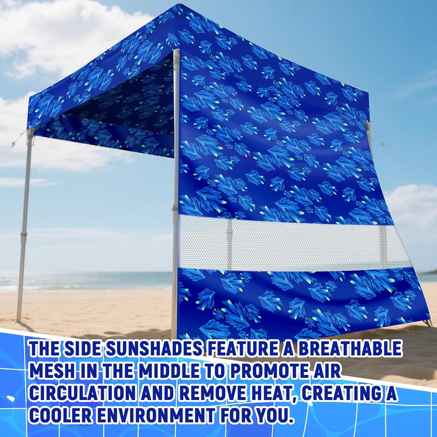 2 Pcs 6x6 Inch Beach Cabana Sidewall with Sand Pockets, Waterproof Portable Beach Shelter, Easy to Set up Canopy, Shade with UPF 50+ UV Protection for Kids Family Friends(Sailor Stripes)