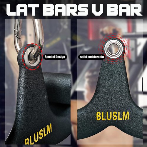 BLUSLM LAT Pull Down Bar for Cable Machine, LAT Pulldown Attachments T-bar V-bar Cable Attachment for Gym, Back Tricep Strength Training Handle (5 Pieces)