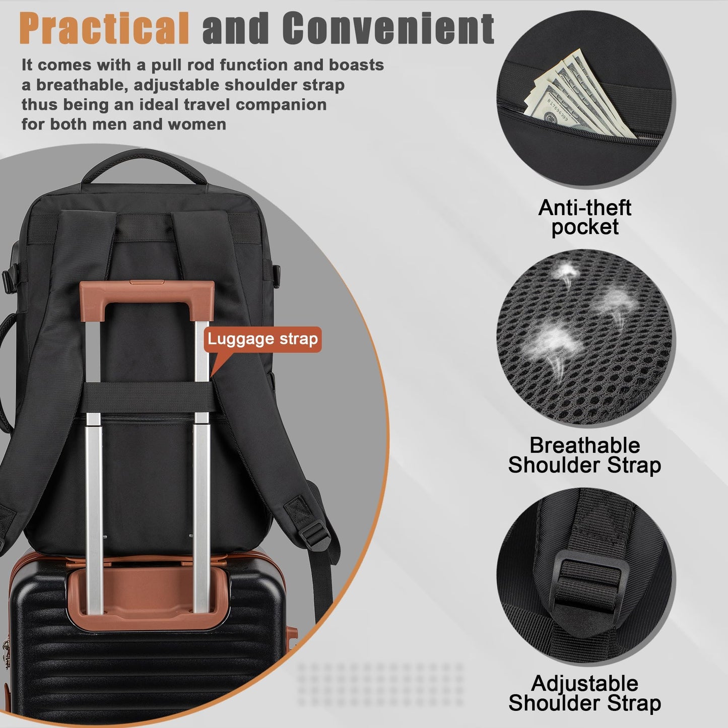 Velaybor 40L Travel Backpack, Water-Resistant Carry On Backpack for Men Women, Business Laptop Backpack for Trips & Commutes, Fits 15.6/17.3 Inch Laptop