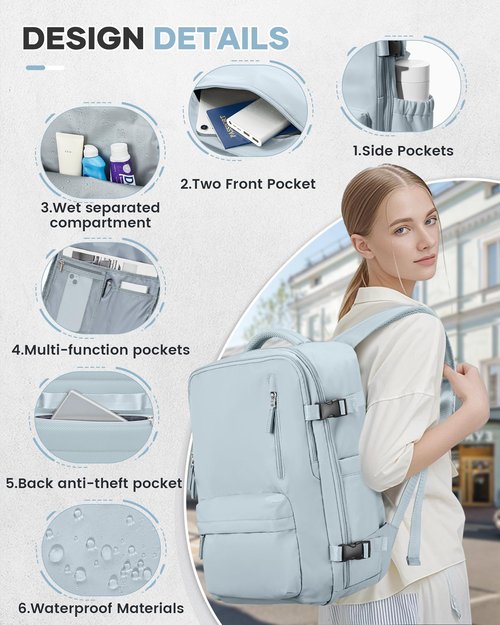Vacuum Travel Backpack with Pump for Women,Airback Personal Item Carry on Backpacks Flight Approved 18x14x8 inches for Men,Laptop Waterproof Work Compression bags Casual Daypack,Blue