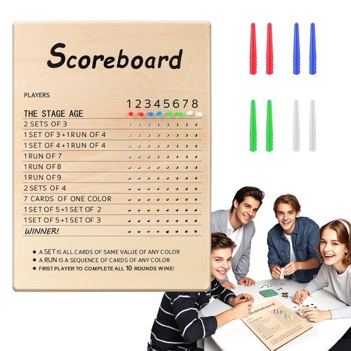 BUSOHA Score Board Compatible with Phase 10 - Wooden Scoreboard for Phase 10 Card Game with 8 Pegs Scoreboard for Board Games Family Party Birthday Christmas
