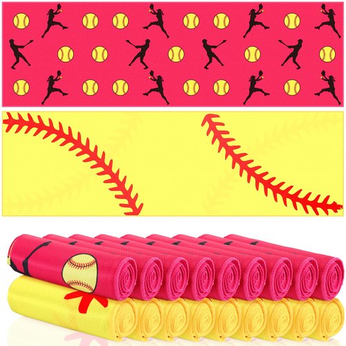 Tegeme 18 Counts Softball Cooling Towels 40"x12" Sports Softball Breathable Chilly Ice Fast Drying Towel Yellow and Pink Cool Training Sweat Rag for Coach Sport Party Favors Team Gift