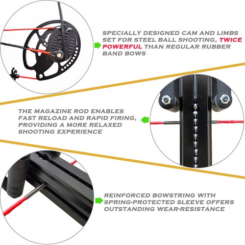 Joojeers 50 Burst Rapid Fire Ball Bearing Compound Bow Kit, 40 LBS Draw Weight 330+FPS Hunting Slingshot Compound Bow Shoots Steel Balls, Heavy Sling Shot Bow for Adults.