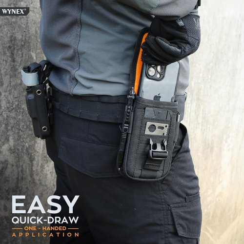 WYNEX Tactical Molle Phone Pouch with Compass Buckle, Tactical Phone Holster Molle Cell Phone Pouch Universal Belt Waist Bag for IP 15/14/13 Pro Max / S22/S21 with US Patch & Paracord Keyring Clip