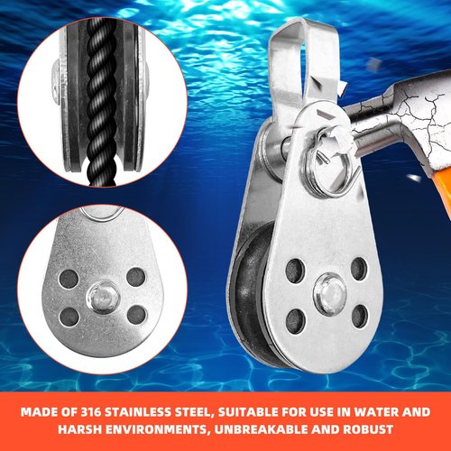 LJZP 4Pcs Stainless Steel Nylon Marine Pulley Wheel, Swivel Pulley Block Boat Kayak Single Pulley with 4Pcs Spring Snap Hook, Rope Cable Pulleys for Pulley System for 0.08" to 0.32" Ropes
