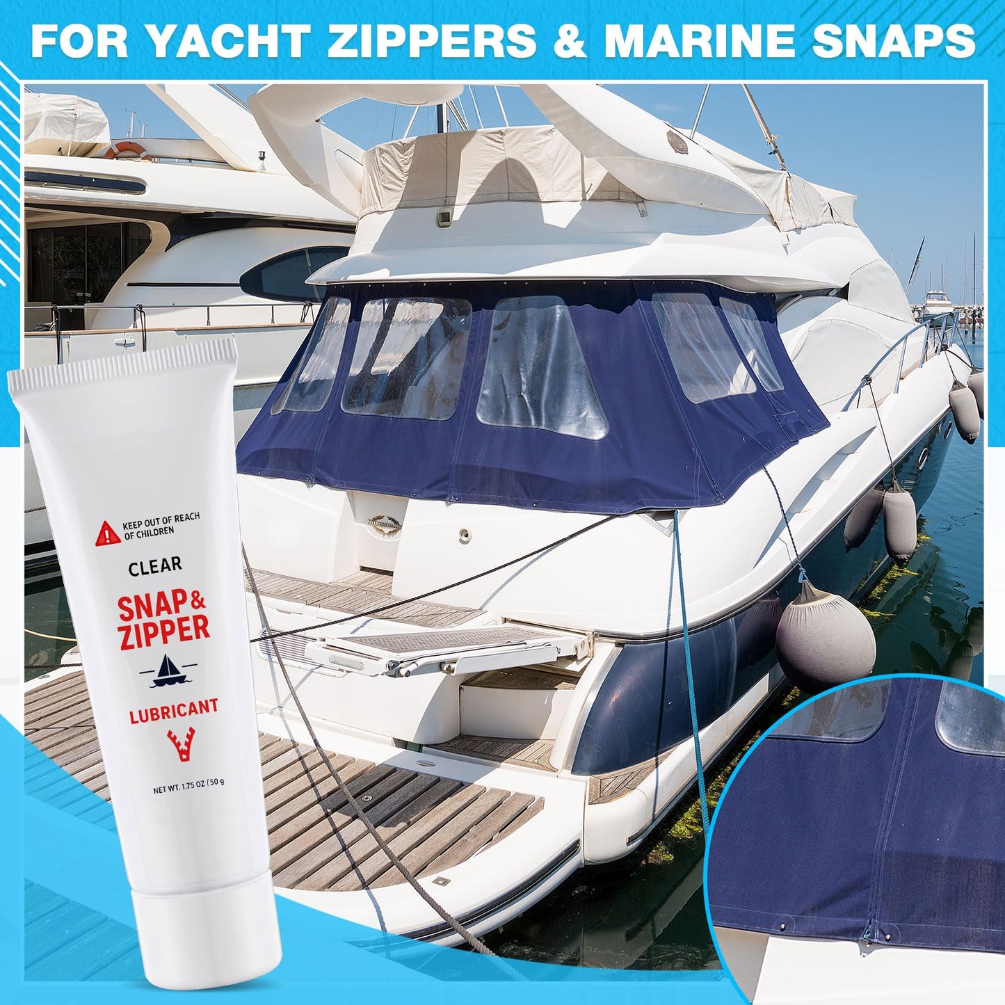 Lounsweer Snap & Zipper Lubricant for Plastic and Metal Zippers, 1.7 oz Zipper Lube Non-staining for Boat Canvas, Gear Bags, Clothes, Jackets, Wetsuits, Vinyl Panels and More