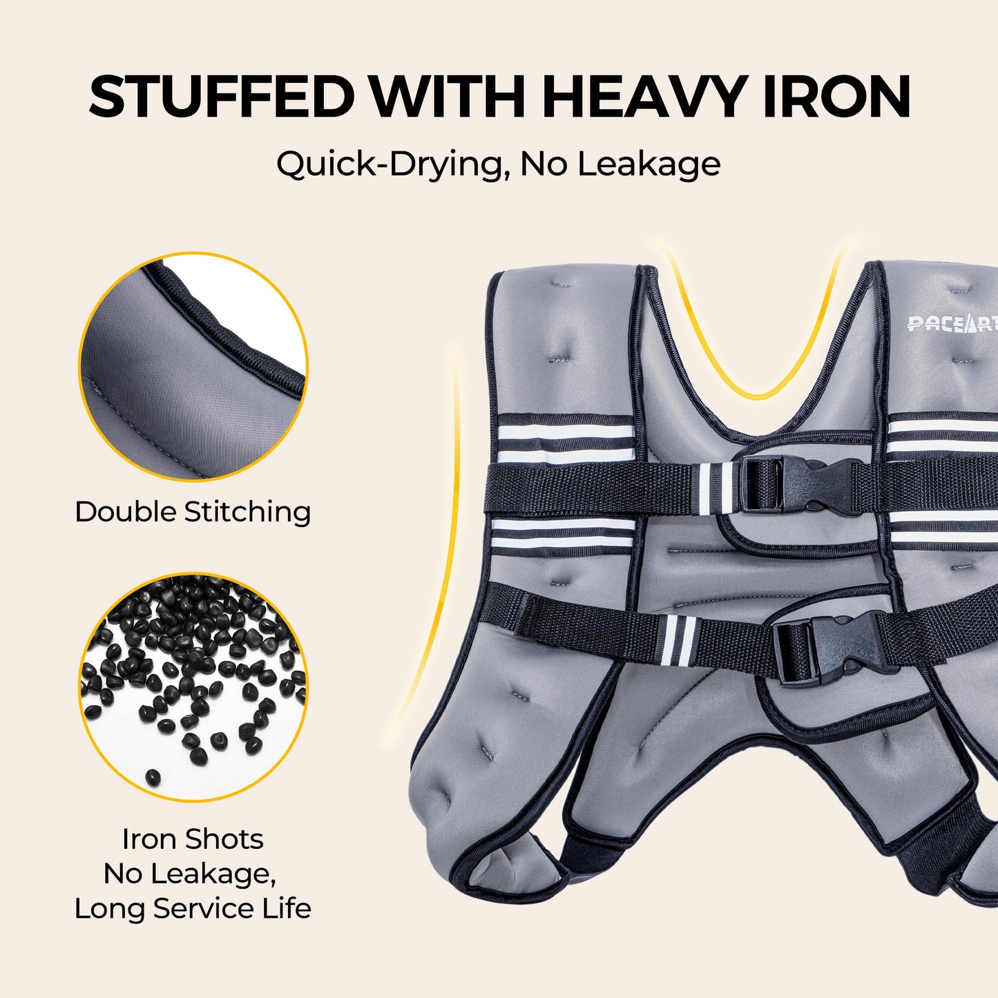 PACEARTH Weighted Vest,6lb/8lb/10lb/12lb/16lb/20lb/25lb/30lb Weight Vest with Reflective Stripe, Body Weight Vests for Women, Men, Weight Loss Workout, Strength Training, Running, Walking, Jogging