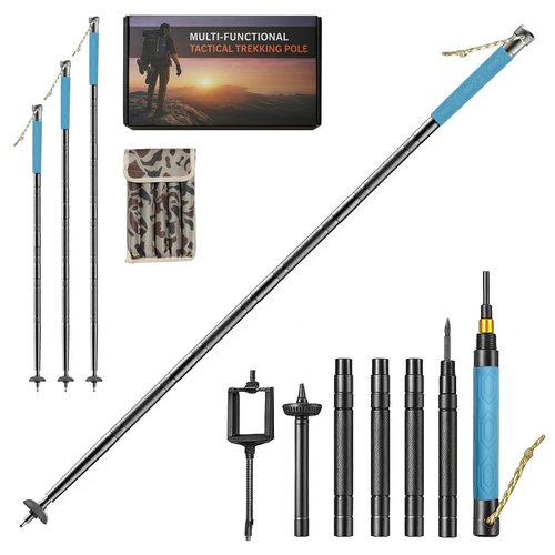 Multifunctional Tactical Hiking Stick – Lightweight Collapsible Trekking Pole with Survival Tools, Walking Staff for Camping, Hiking, Self-Defense, Outdoor Gear with Bag for Men, Dad, Husband (Black)