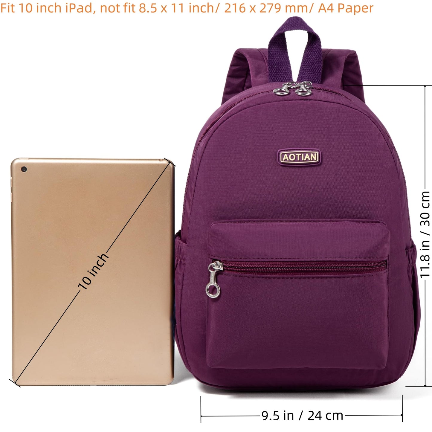 AOTIAN Mini Lightweight 11.8 Inch Backpack Durable Travel Hiking Women and Girls Small Daypack, 7 Liters Purple