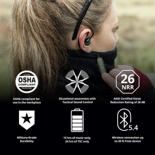 ISOtunes Sport ADVANCE BT 2.0 Shooting Ear Protection: Tactical Shooting Earbuds with Situational Awareness and Bluetooth, 26 dB NRR Certified Hearing Protection