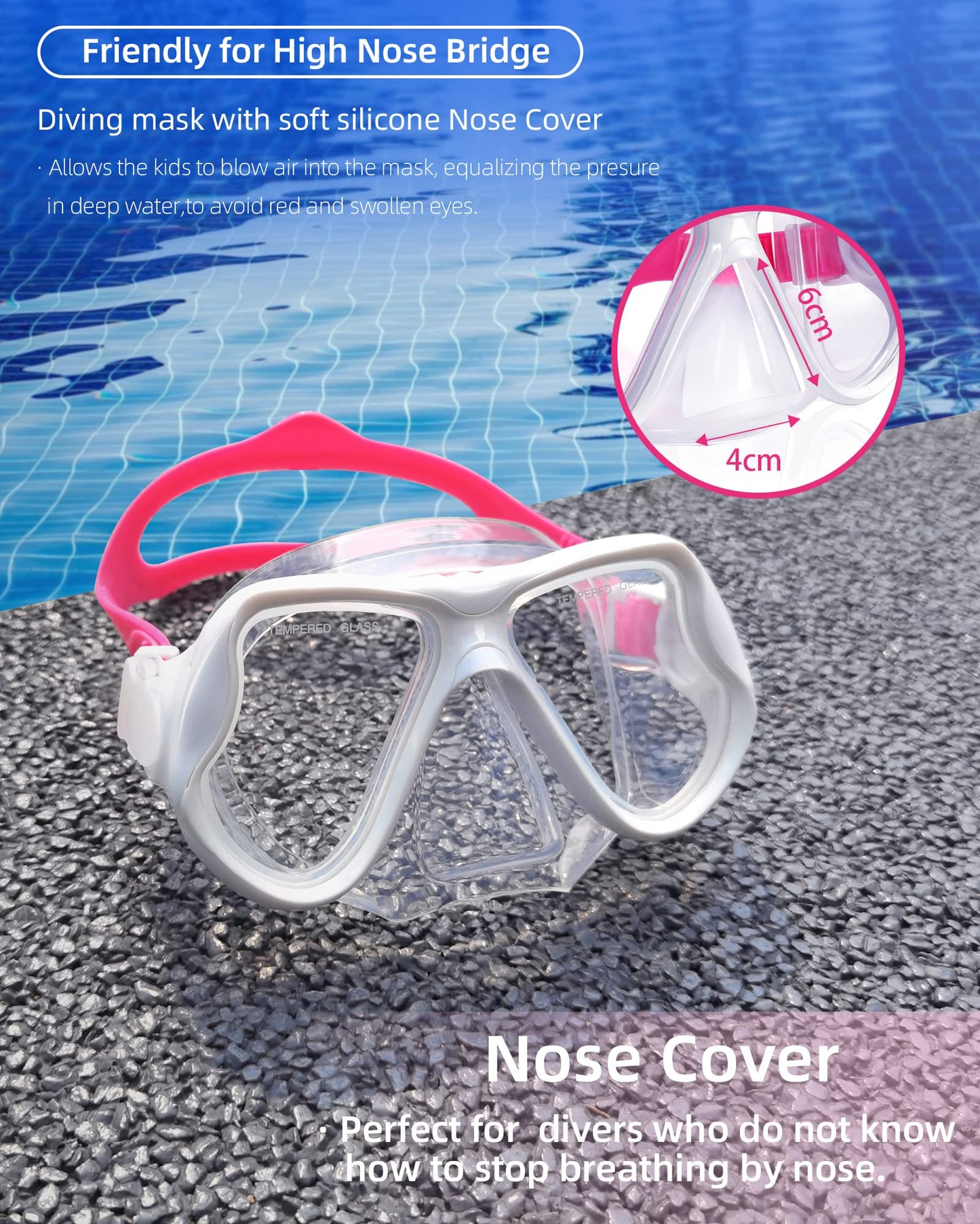 Keary Goggles Swimming Adult Mask Swim Goggles for Men Women Teens Adult Youth 180° Wide View Soft Silicone Skirt Clear No Leak Anti-Fog Swim Goggles with Nose Cover Pool Underwater Water Mask Glasses