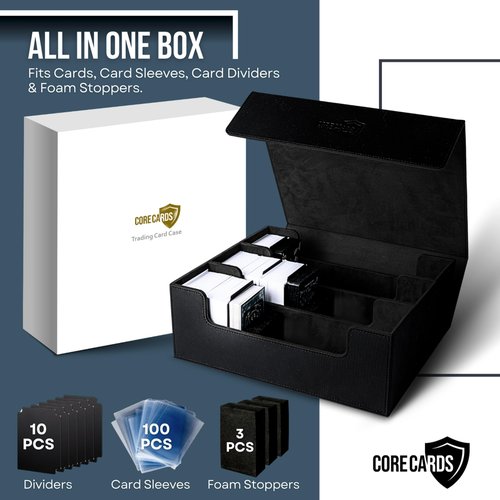 Trading Card Storage Box Deck Case - Holds 1800+ Cards With Magnetic Closure, 10 Dividers, 3 Foam Stoppers and 100 Sleeves fits Commander MTG, YuGiOh, and Sports Card Collection TCG PTCG