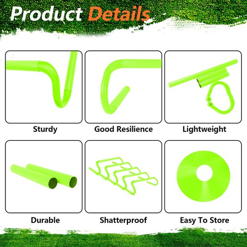 QIJISTORM 10 Pcs 6" Speed Agility Training Hurdles with 6 Marker Cone Durable Detachable Training Equipment Plyometric All Speed Hurdle for Athletes Soccer Basketball Football Practice Green