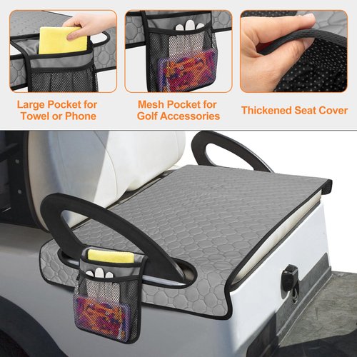 Golf Cart Seat Covers, Golf Cart Seat Towel Blanket with 4 Side Pockets & Non-Slip Bottom Fits for EZGO, Club Car, Yamaha and More 2 Person Seats Golf Carts