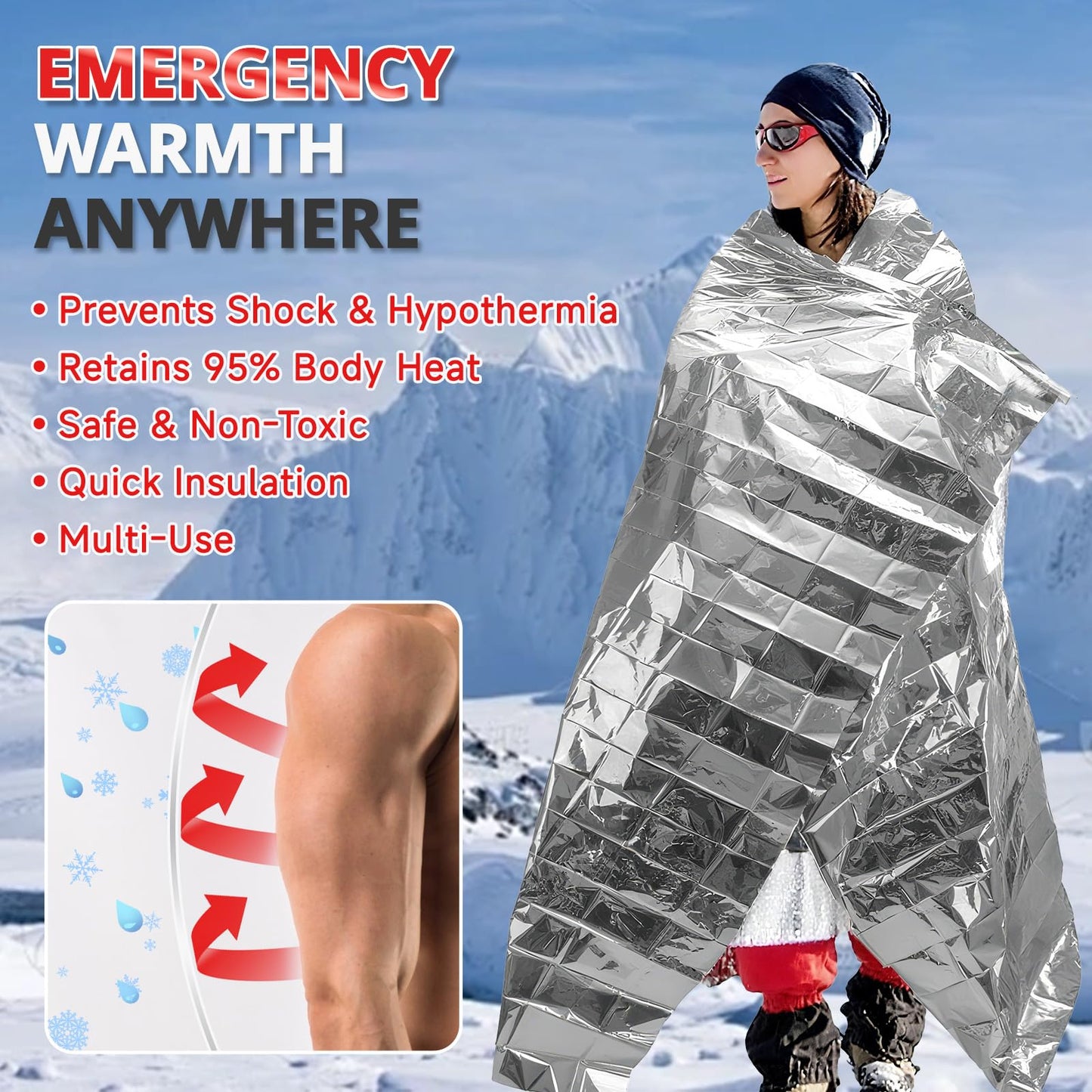 SecuCaptain Survival Emergency Thermal Blankets: 4/10/25/30/50/75/100 PCS Extra Large 84” x63” Space Mylar Blanket Kit for Outdoor Cold Winter Camping Hiking Car Bug Out Bag or First Aid