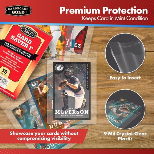 Cardboard Gold CARD SAVER 1-200 Count - Semi Rigid Card Holder, Trading Card Protectors - PSA-Approved Cardsaver for Baseball, Trading, Sports Cards - Card Sleeves, Binder, & Storage Box Compatible