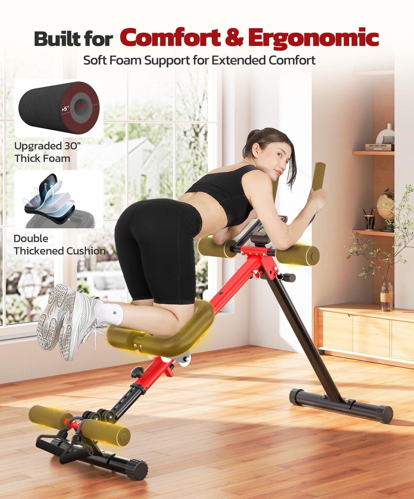 Yoleo 2 in 1 Ab & Rowing Machines for Home, Foldable Ab Workout Equipment, Ab Trainer Machine for Stomach Workout, Ab Crunch Machine with Foam Support,7-Length Adjustable Ab Machine for Home Exercise