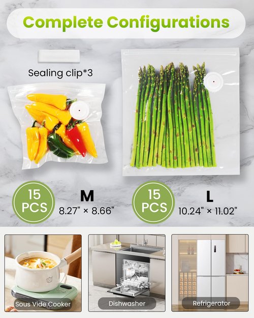 FEPPO Vacuum Sealer for Food with Visible Water Tank, Handheld Saver Compact Vacuum Sealer Machine with 30 Reusable Bags for 6X Preservation & Fresh, White