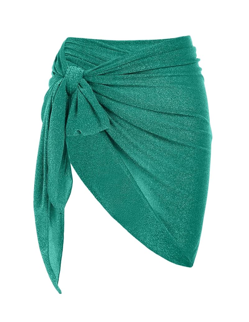 Metallic Shiny Short Sarong Cover-Up for Women - Peacock Blue, One Size (27in) Semi-Sheer