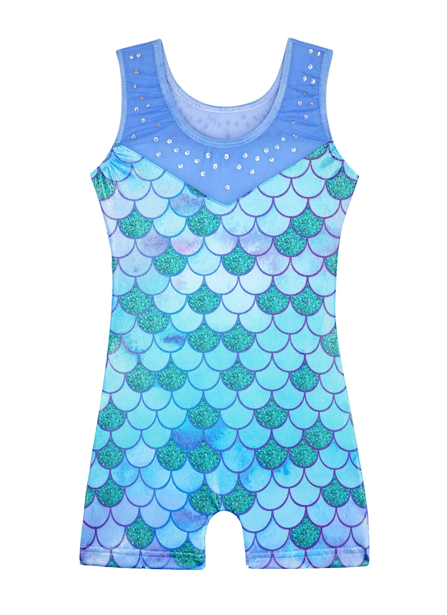 HOZIY 4t Gymnastics Leotards for Girls 3t Green Mermaid Mesh Strap Spliced Rhinestone Sequins Tumbling Outfits Biketard Practice Ropa De Niña Para Gimnasia Suit