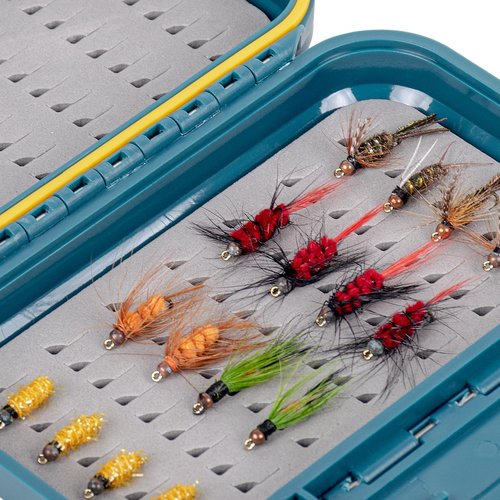 SF 2pcs Fly Fishing Box Small Peacock Blue Waterproof Double Sided Pocket Floatable Ice Fishing Jig Head
