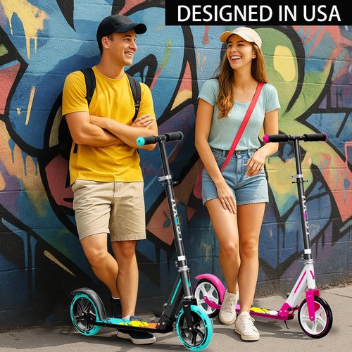 Scooter for Kids 6–12 & Adults, Foldable Kids Scooter with Big Wheels, Adjustable Height, Aluminium Frame, Holds Up to 240 LBS